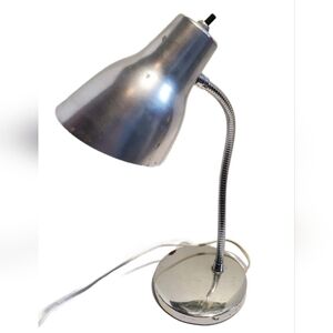 Vintage MCM Gooseneck Table Lamp Atomic Retro Style Brushed Chrome Silver Color
